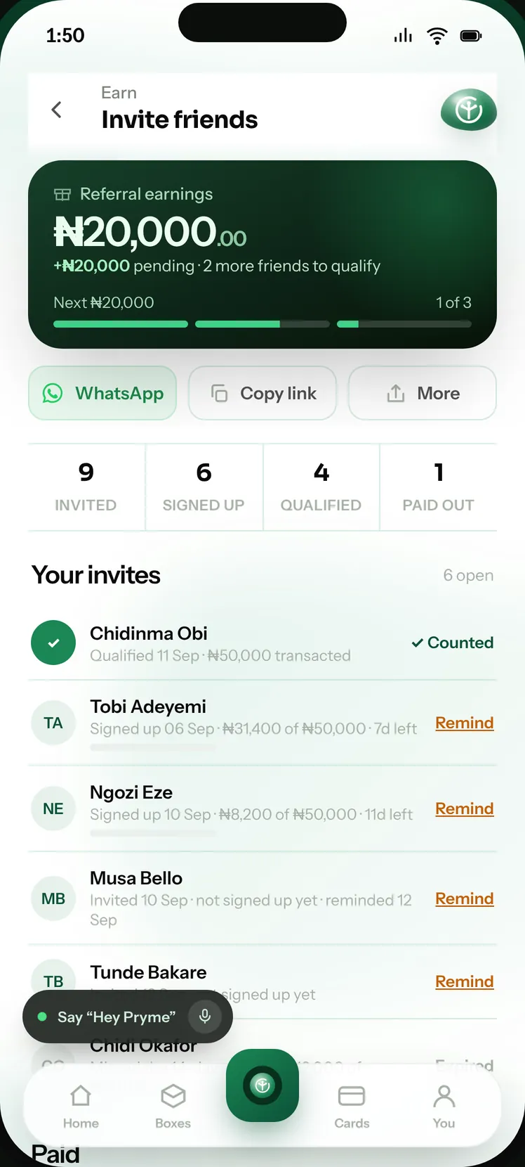 Pryme app: Invite friends
