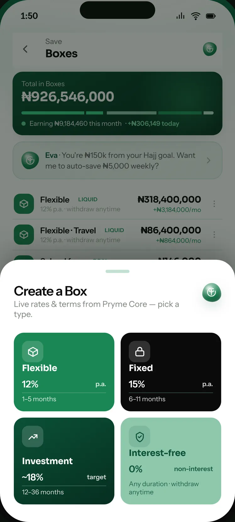 Pryme app: Create a Box