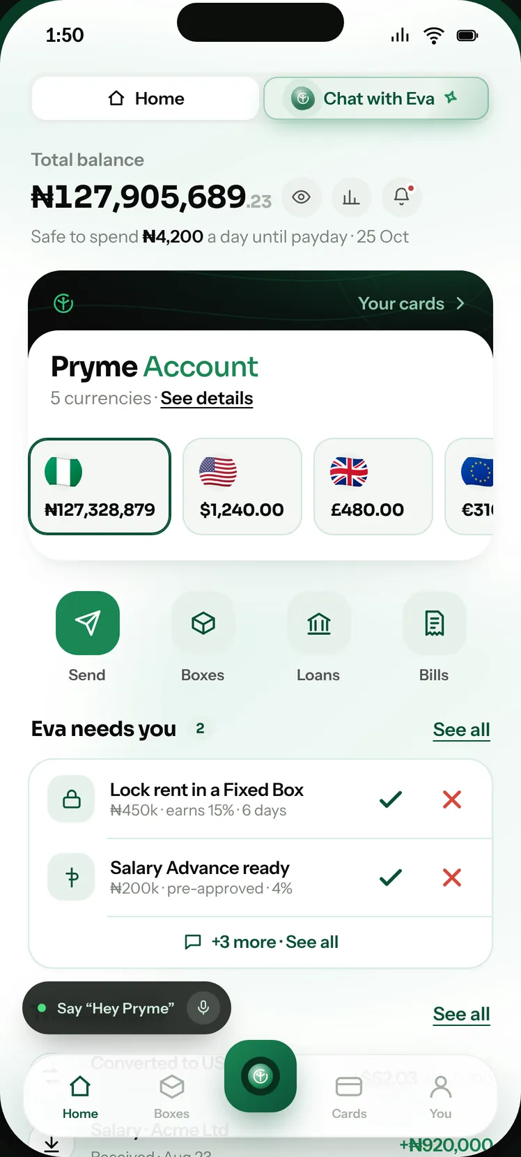 Pryme app: Home