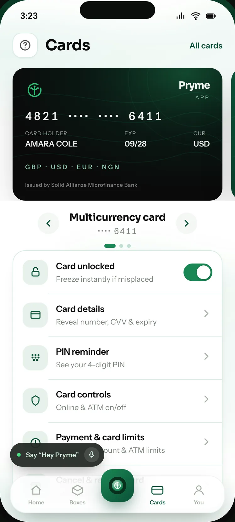 Pryme app: Multicurrency card